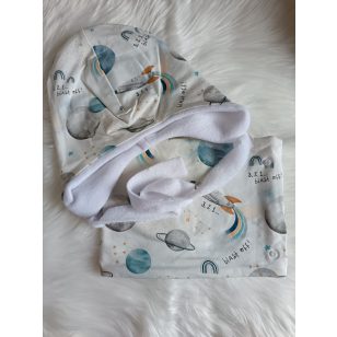 Fehér űrhajós téli sapka, sál szett