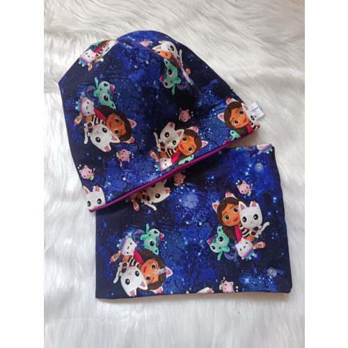 Kék Gabis átmeneti sapka, sál szett