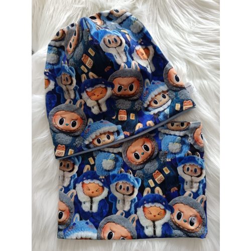 Kék szörny átmeneti sapka, sál szett 