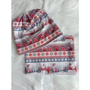 Karácsonyi mintás téli sapka, sál szett
